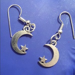 Handmade silver moon and star earrings